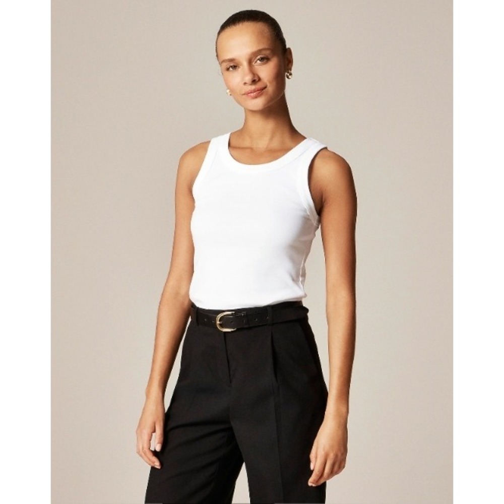 J.Crew Perfect Fit Tank Top White Ribbed Scoop Neck CS373 Small WT $40